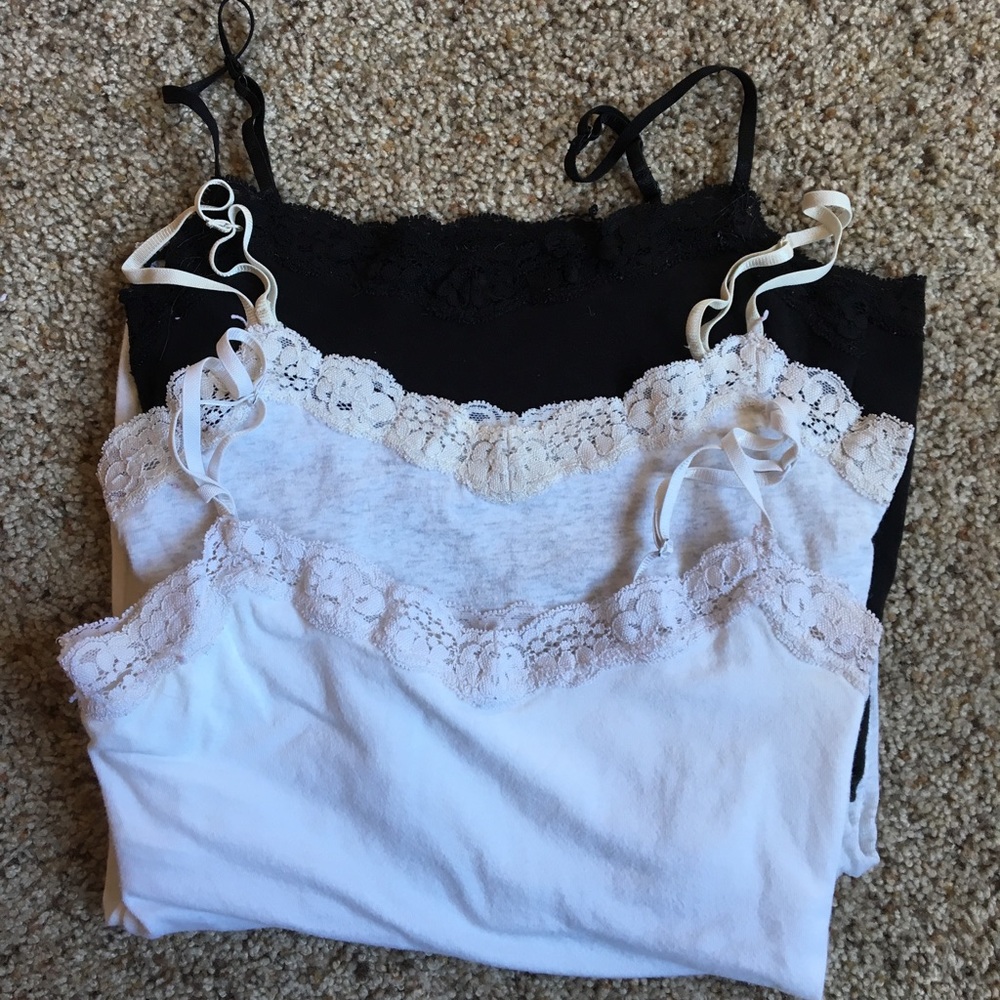 White, black, and light gray cami tanks